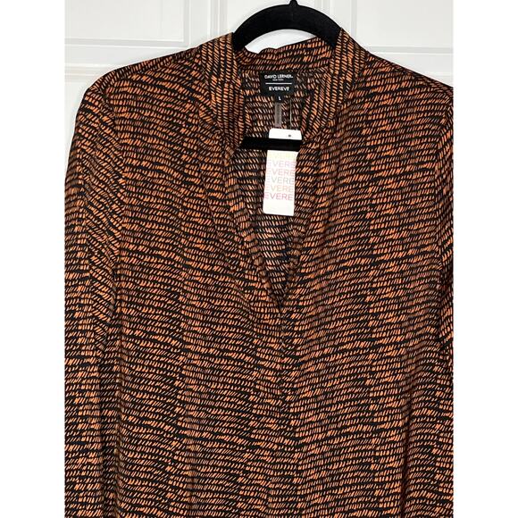 David Lerner x Evereve NEW Bombay Stripe Tunic Brown Orange Pattern V Neck Large - Picture 4 of 10
